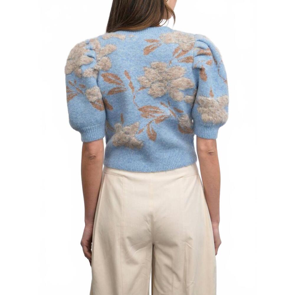 NEW GREYLIN floral brocade textured cardigan in blue - Picture 5 of 5